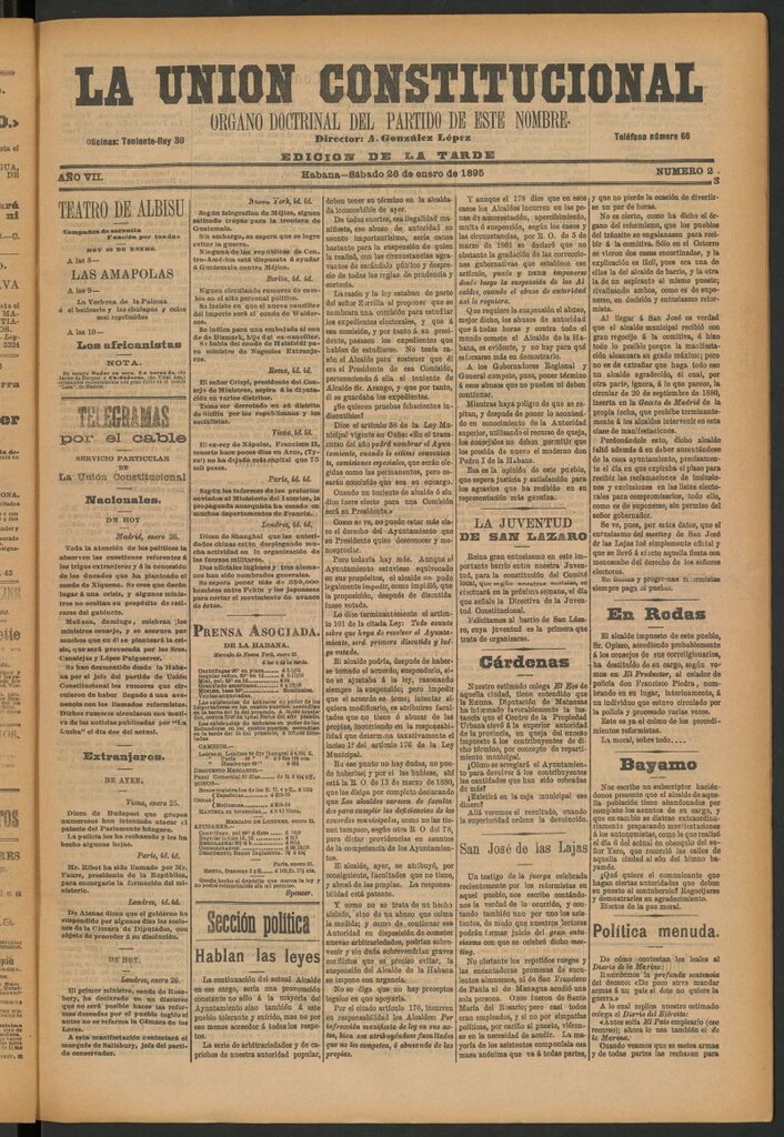 Miniatura de La Unión Constitucional: Órgano oficial del partido de este nombre del 26 de enero de 1895