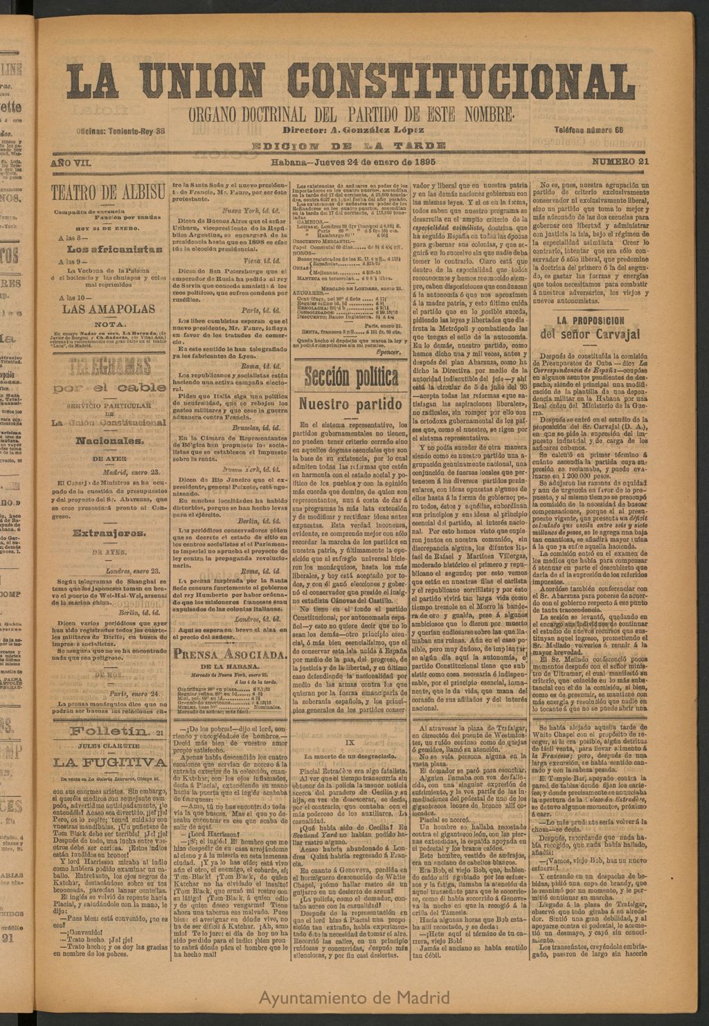 Miniatura de La Unión Constitucional: Órgano oficial del partido de este nombre del 24 de enero de 1895