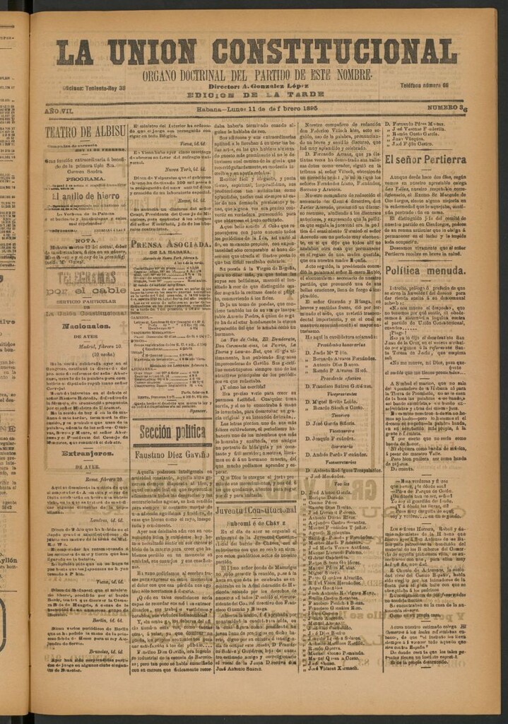 Miniatura de La Unión Constitucional: Órgano oficial del partido de este nombre del 11 de febrero de 1895