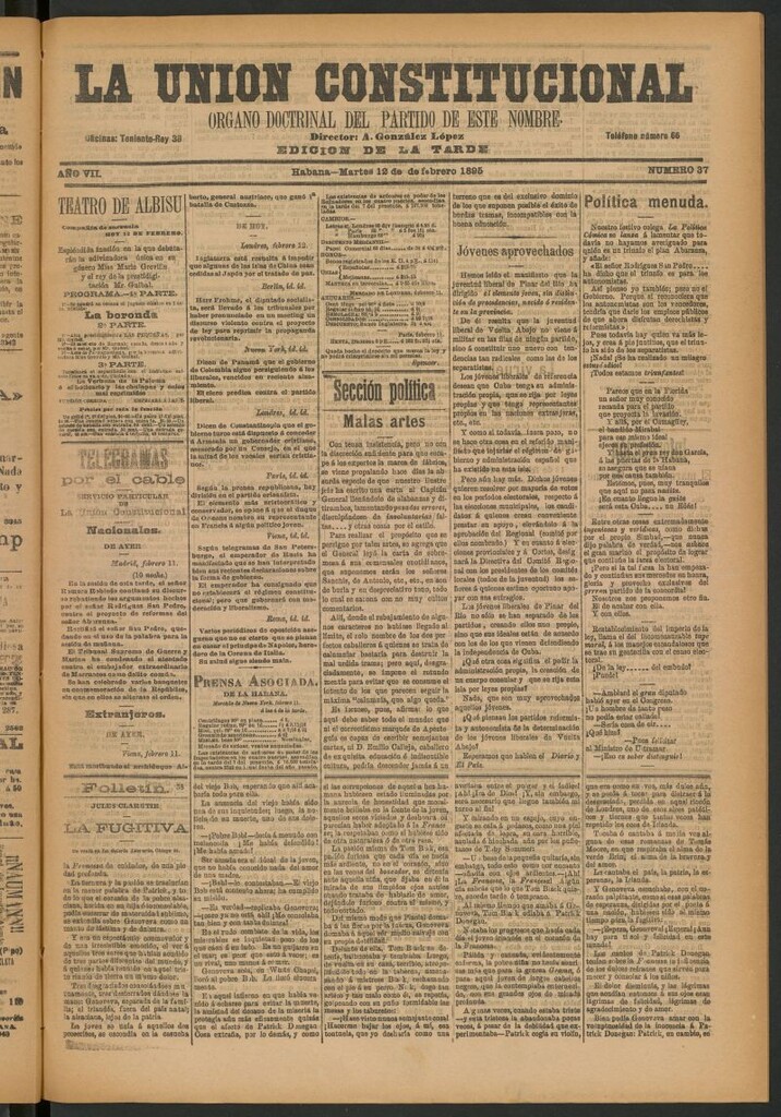 Miniatura de La Unión Constitucional: Órgano oficial del partido de este nombre del 12 de febrero de 1895