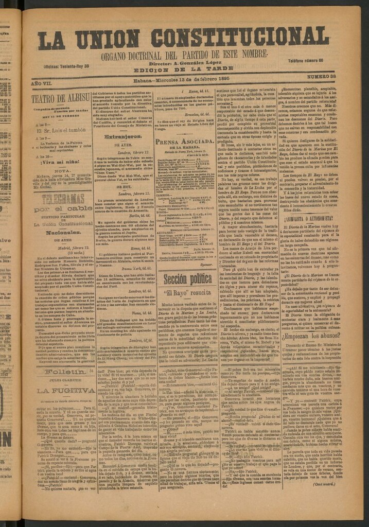 Miniatura de La Unión Constitucional: Órgano oficial del partido de este nombre del 13 de febrero de 1895
