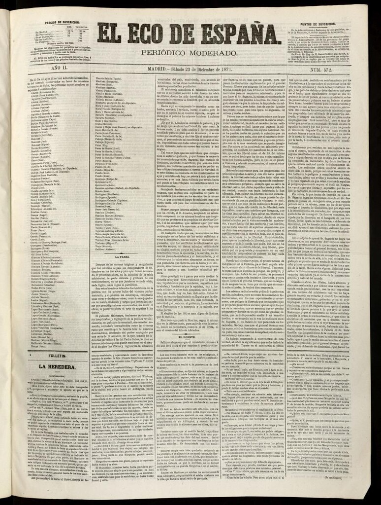 Miniatura de El Eco de España del 23 de diciembre de 1871