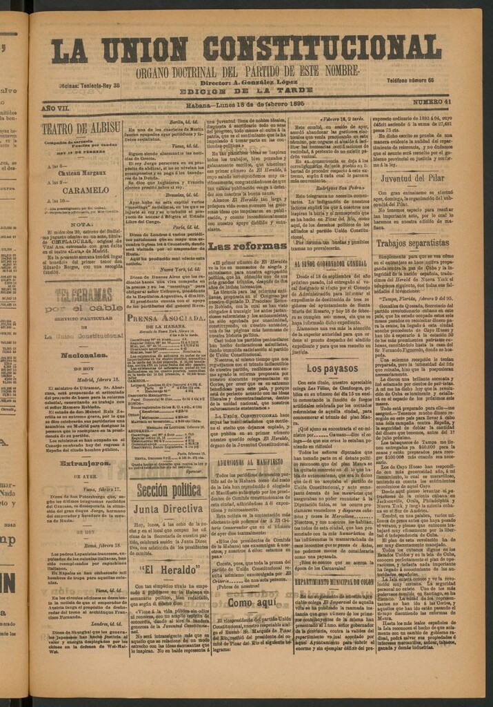 Miniatura de La Unión Constitucional: Órgano oficial del partido de este nombre del 18 de febrero de 1895
