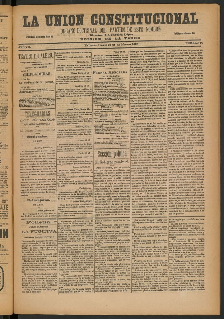 Miniatura de La Unión Constitucional: Órgano oficial del partido de este nombre del 21 de febrero de 1895