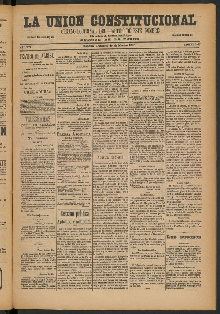 Miniatura de La Unión Constitucional: Órgano oficial del partido de este nombre del 25 de febrero de 1895