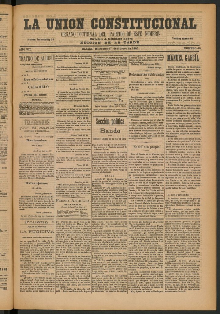 Miniatura de La Unión Constitucional: Órgano oficial del partido de este nombre del 27 de febrero de 1895
