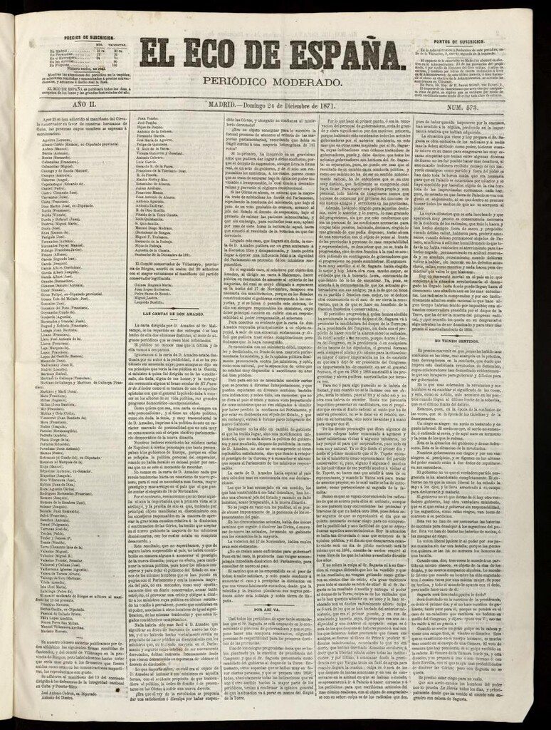 Miniatura de El Eco de España del 24 de diciembre de 1871