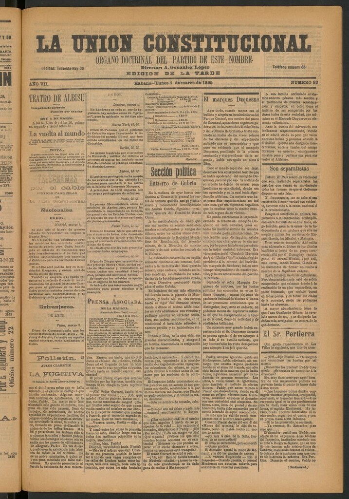 Miniatura de La Unión Constitucional: Órgano oficial del partido de este nombre del 4 de marzo de 1895