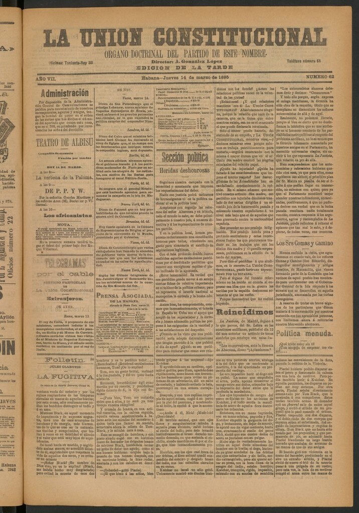 Miniatura de La Unión Constitucional: Órgano oficial del partido de este nombre del 14 de marzo de 1895