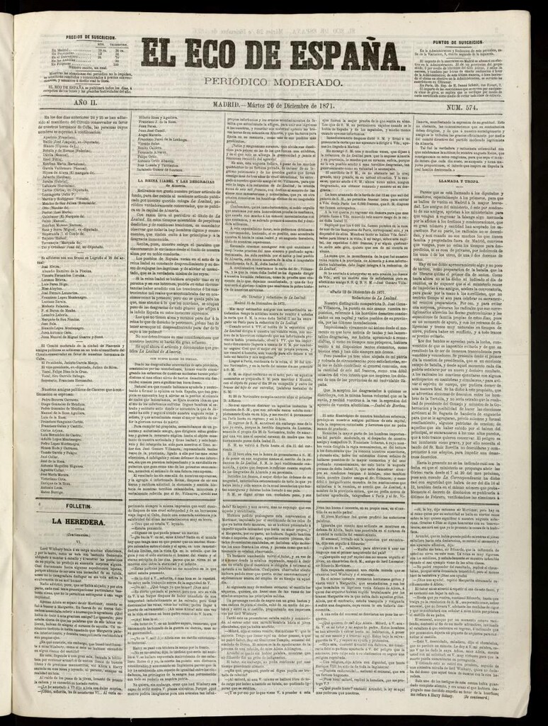 Miniatura de El Eco de España del 26 de diciembre de 1871