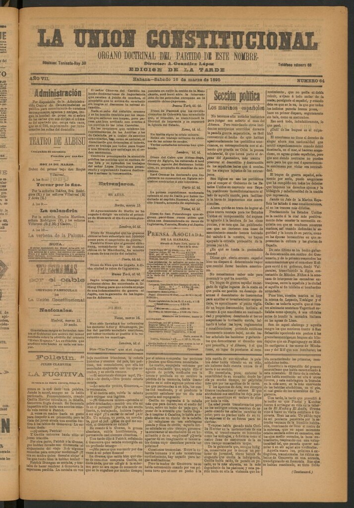 Miniatura de La Unión Constitucional: Órgano oficial del partido de este nombre del 16 de marzo de 1895