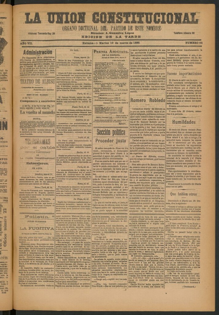 Miniatura de La Unión Constitucional: Órgano oficial del partido de este nombre del 19 de marzo de 1895
