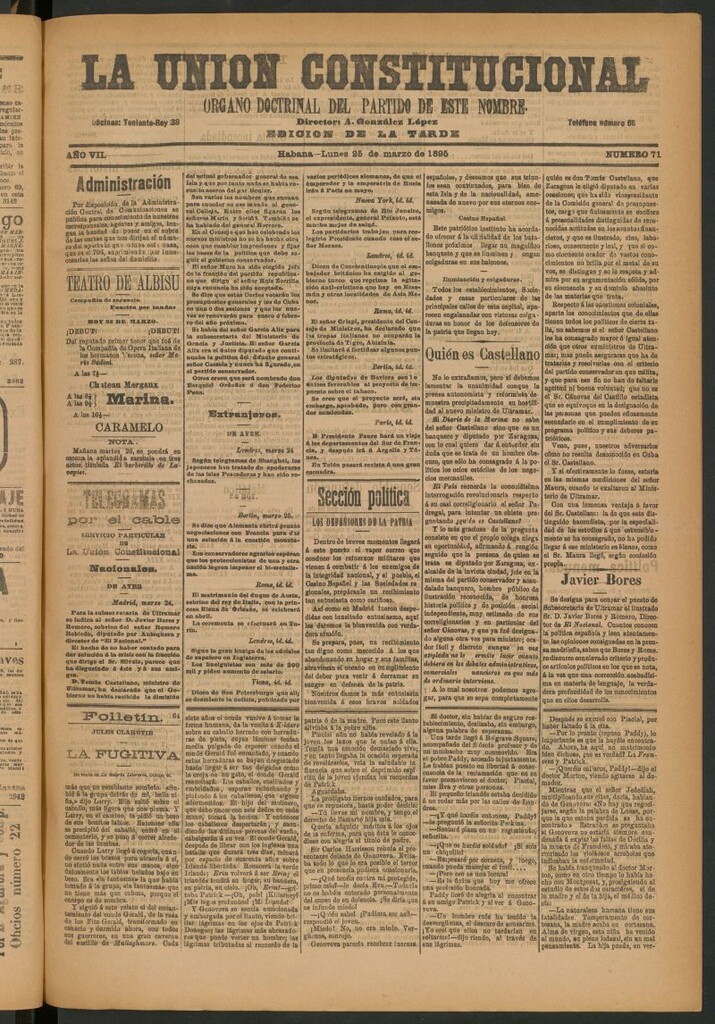 Miniatura de La Unión Constitucional: Órgano oficial del partido de este nombre del 25 de marzo de 1895