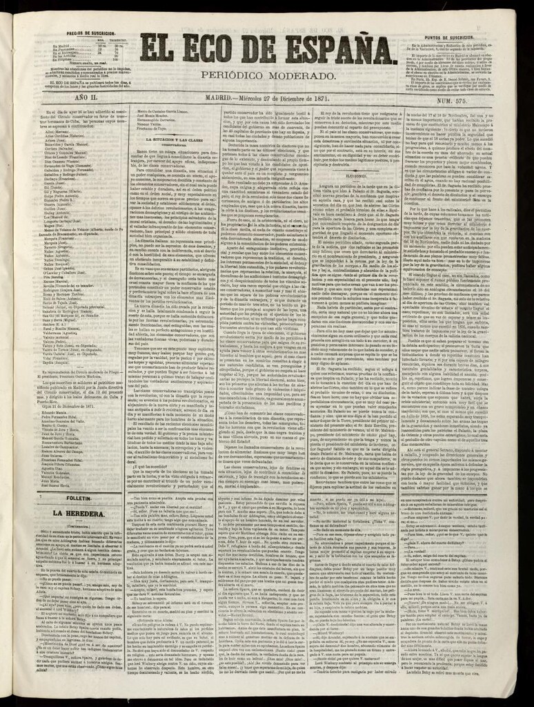 Miniatura de El Eco de España del 27 de diciembre de 1871