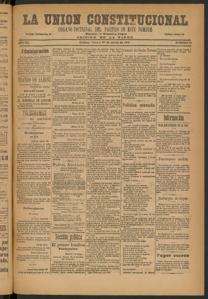 Miniatura de La Unión Constitucional: Órgano oficial del partido de este nombre del 28 de marzo de 1895