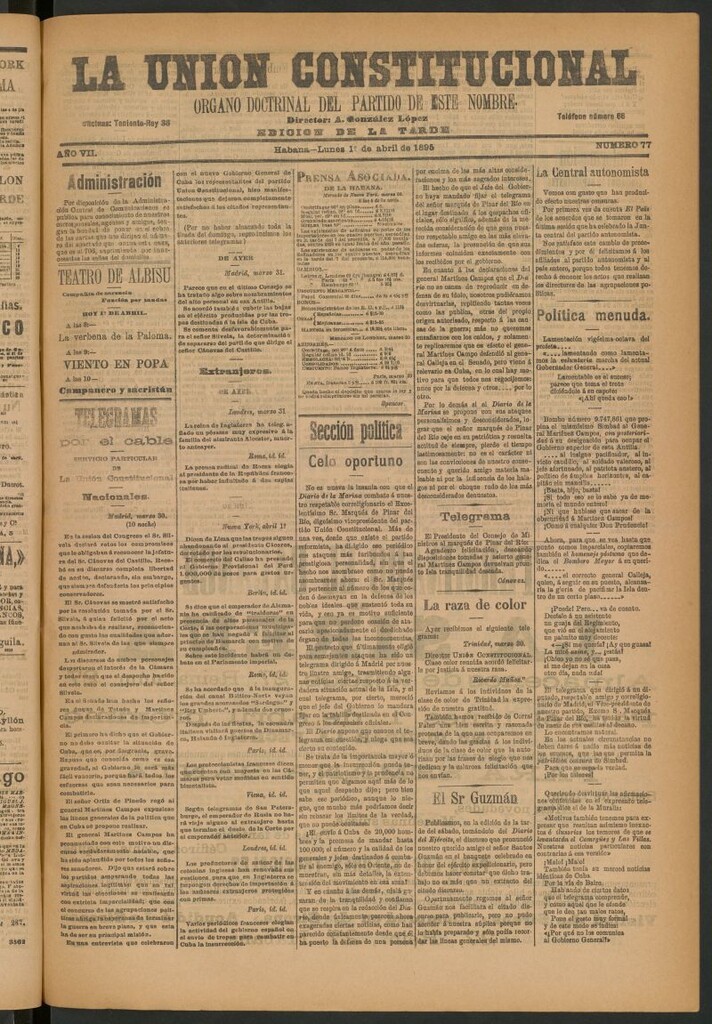 Miniatura de La Unión Constitucional: Órgano oficial del partido de este nombre del 1 de abril de 1895