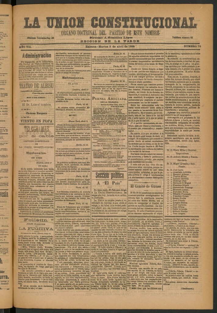 Miniatura de La Unión Constitucional: Órgano oficial del partido de este nombre del 2 de abril de 1895