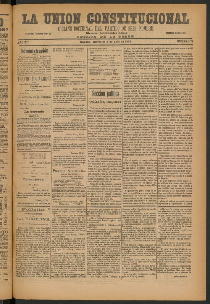 Miniatura de La Unión Constitucional: Órgano oficial del partido de este nombre del 3 de abril de 1895