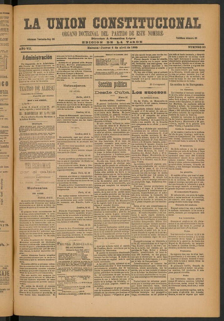 Miniatura de La Unión Constitucional: Órgano oficial del partido de este nombre del 4 de abril de 1895