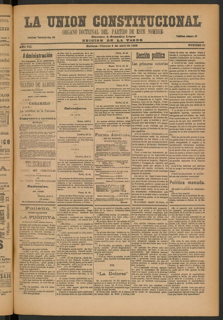 Miniatura de La Unión Constitucional: Órgano oficial del partido de este nombre del 5 de abril de 1895