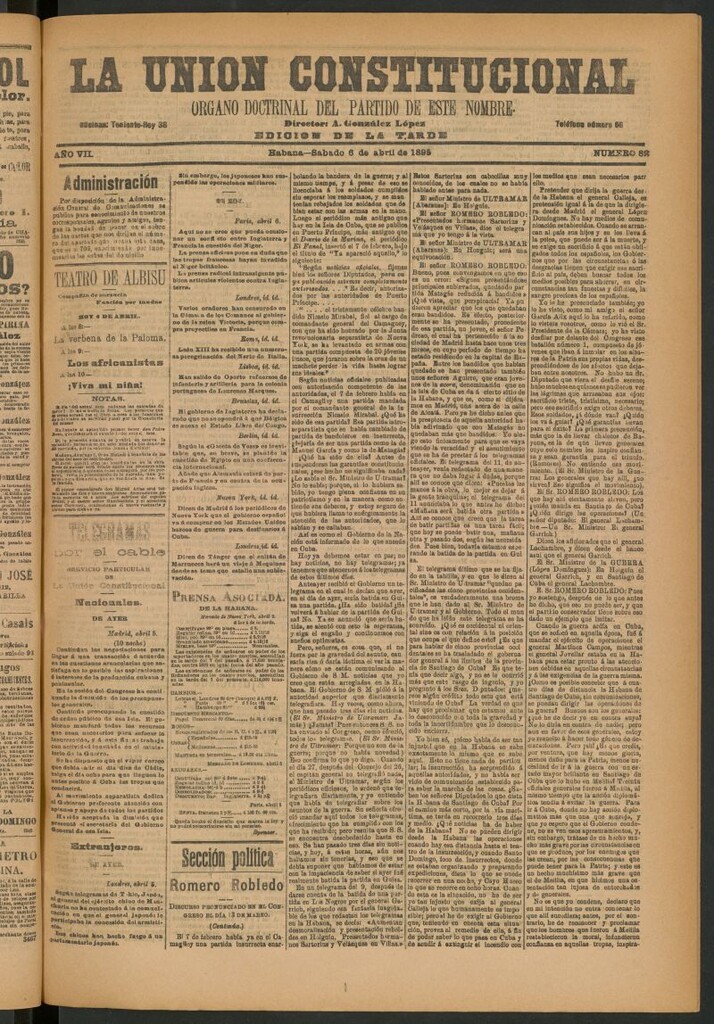Miniatura de La Unión Constitucional: Órgano oficial del partido de este nombre del 6 de abril de 1895