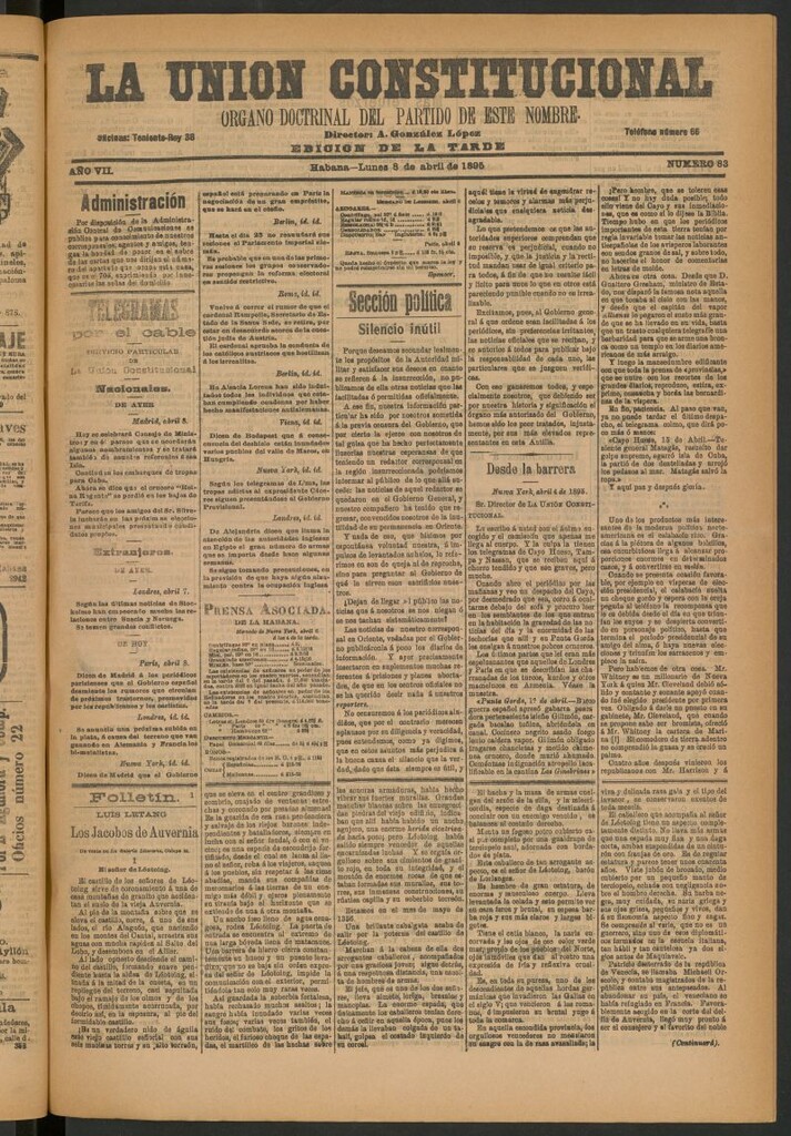 Miniatura de La Unión Constitucional: Órgano oficial del partido de este nombre del 8 de abril de 1895