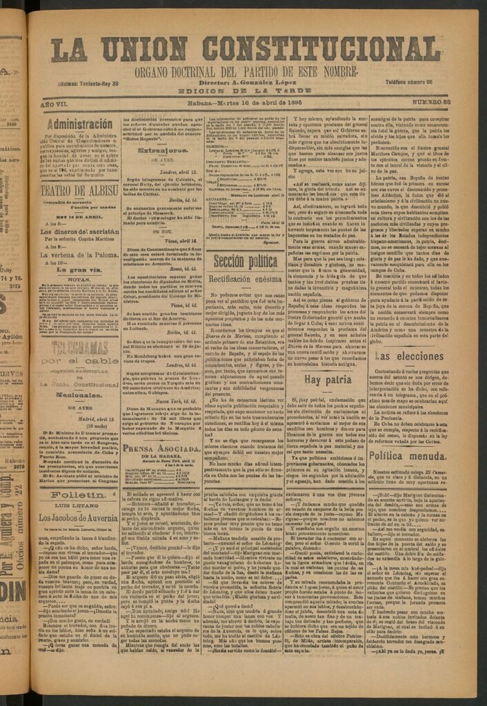 Miniatura de La Unión Constitucional: Órgano oficial del partido de este nombre del 16 de abril de 1895