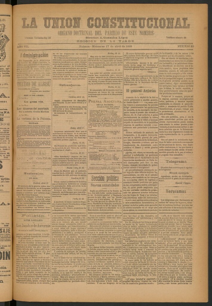 Miniatura de La Unión Constitucional: Órgano oficial del partido de este nombre del 17 de abril de 1895