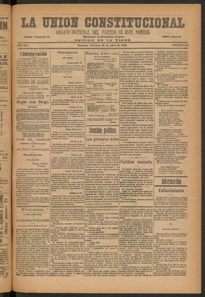 Miniatura de La Unión Constitucional: Órgano oficial del partido de este nombre del 19 de abril de 1895