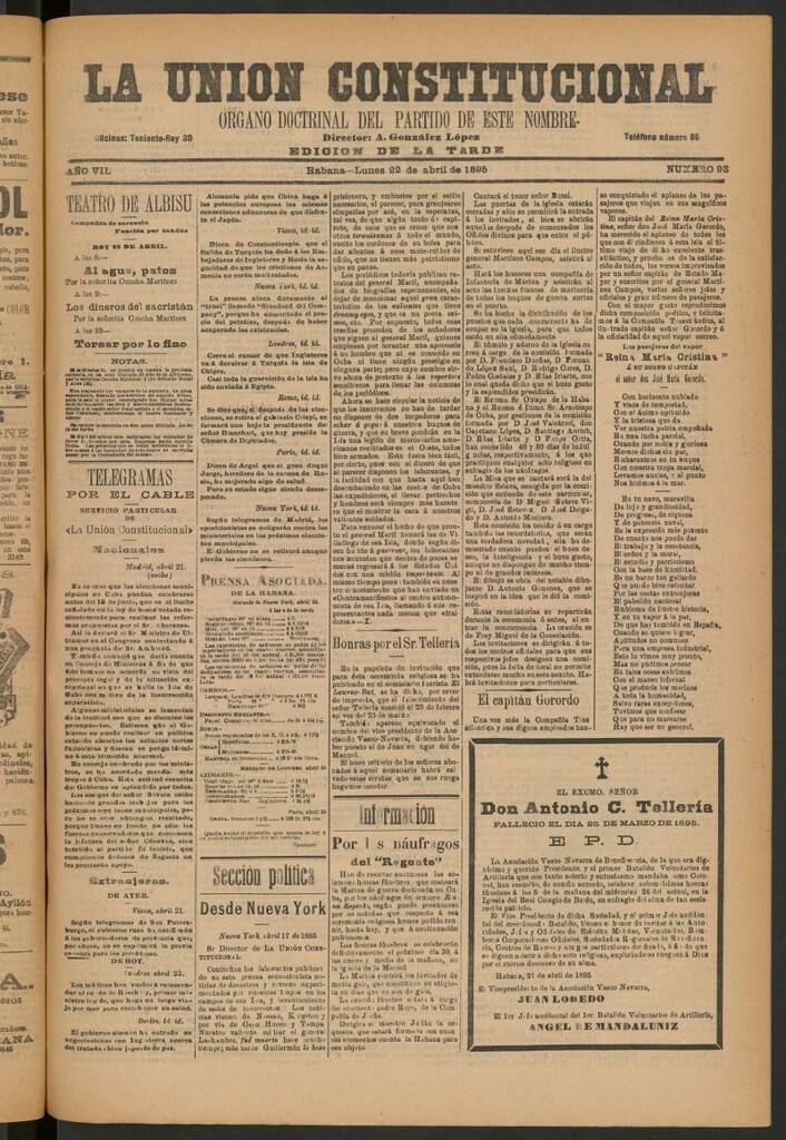 Miniatura de La Unión Constitucional: Órgano oficial del partido de este nombre del 22 de abril de 1895