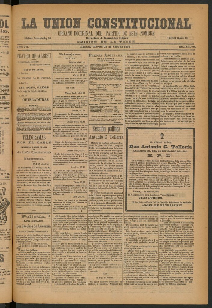 Miniatura de La Unión Constitucional: Órgano oficial del partido de este nombre del 23 de abril de 1895