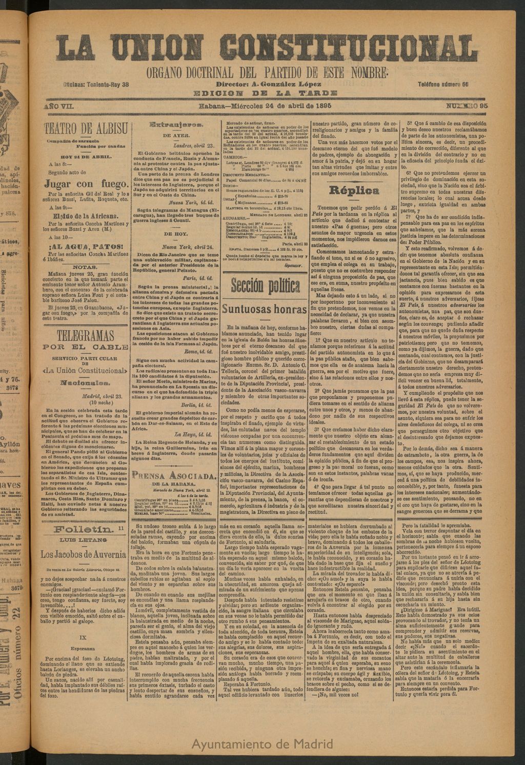 Miniatura de La Unión Constitucional: Órgano oficial del partido de este nombre del 24 de abril de 1895