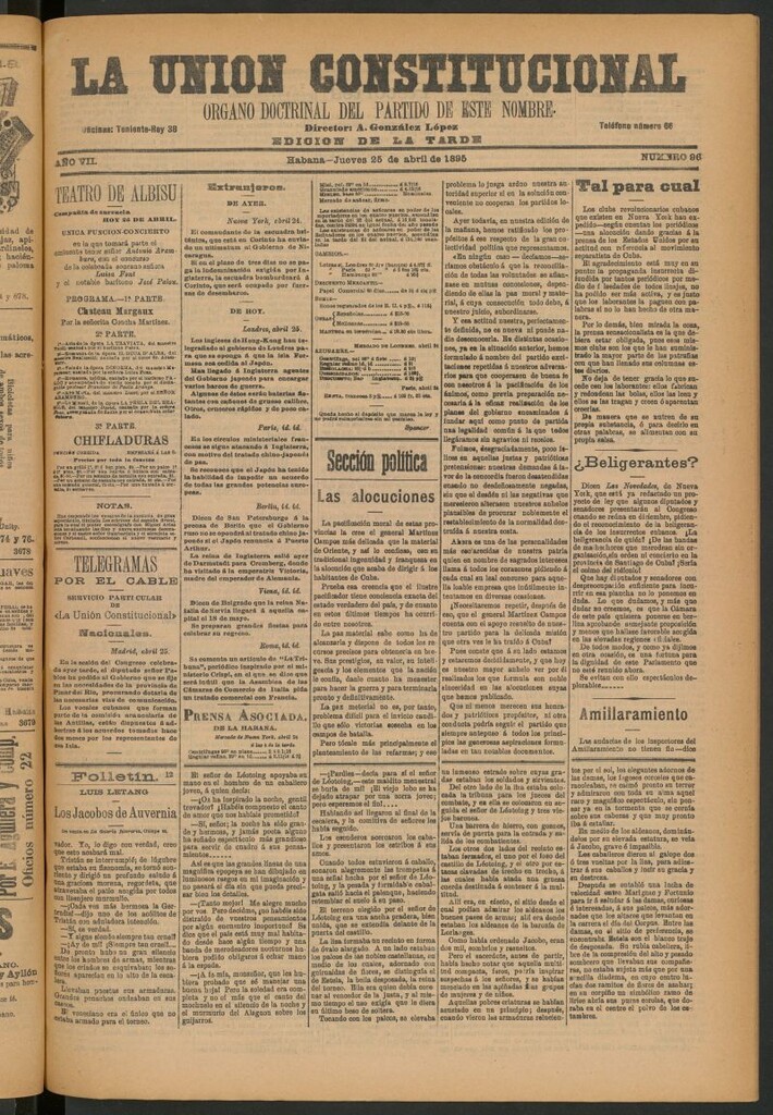 Miniatura de La Unión Constitucional: Órgano oficial del partido de este nombre del 25 de abril de 1895