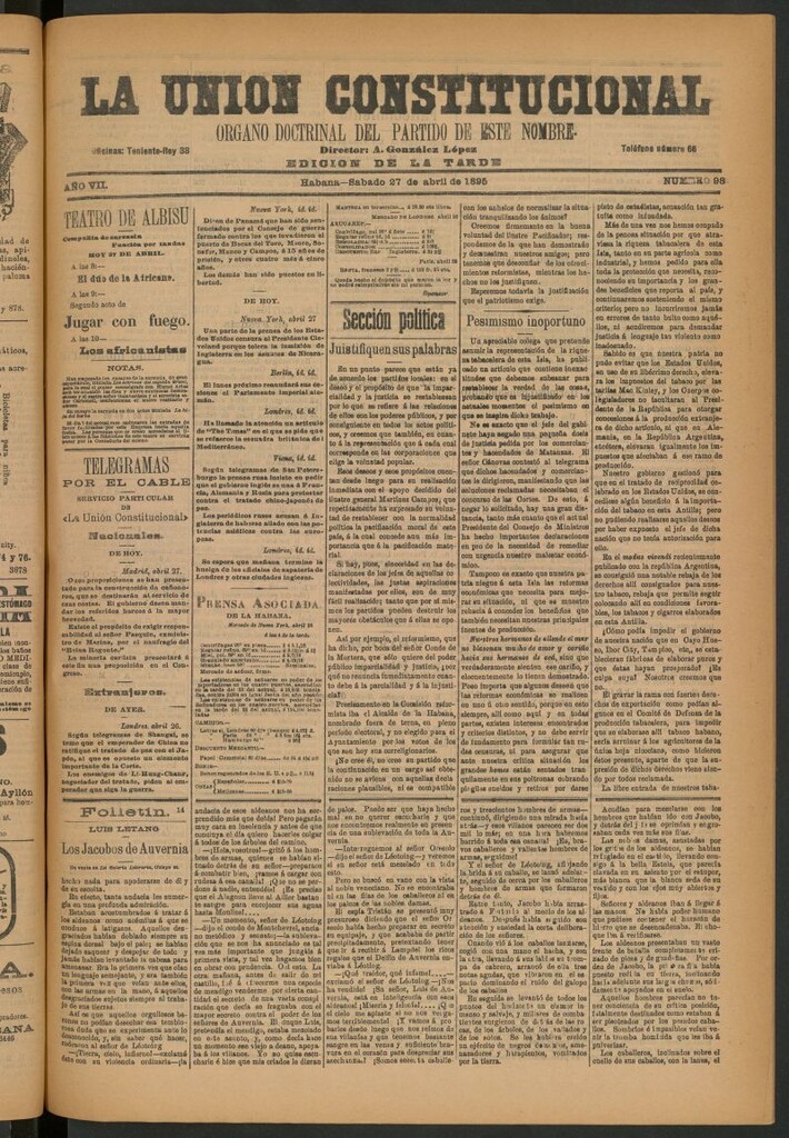 Miniatura de La Unión Constitucional: Órgano oficial del partido de este nombre del 27 de abril de 1895