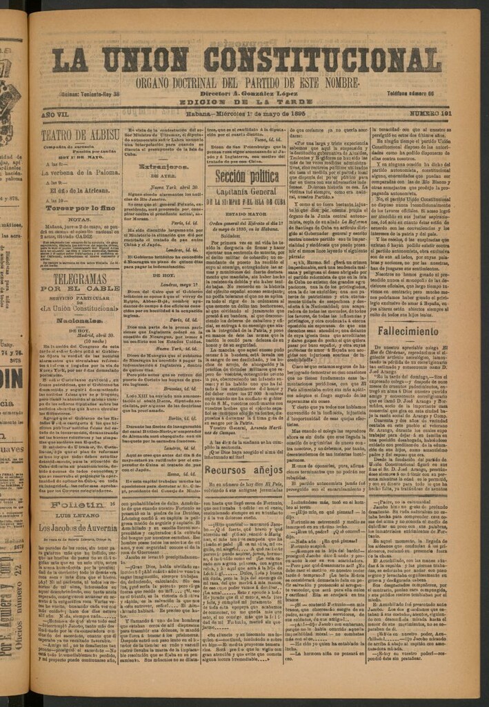 Miniatura de La Unión Constitucional: Órgano oficial del partido de este nombre del 1 de mayo de 1895