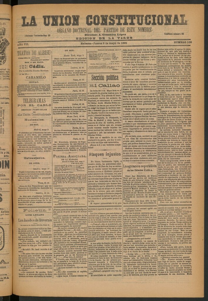 Miniatura de La Unión Constitucional: Órgano oficial del partido de este nombre del 2 de mayo de 1895