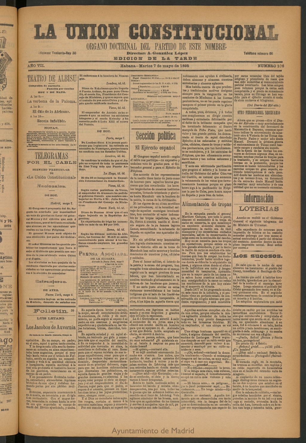 Miniatura de La Unión Constitucional: Órgano oficial del partido de este nombre del 7 de mayo de 1895