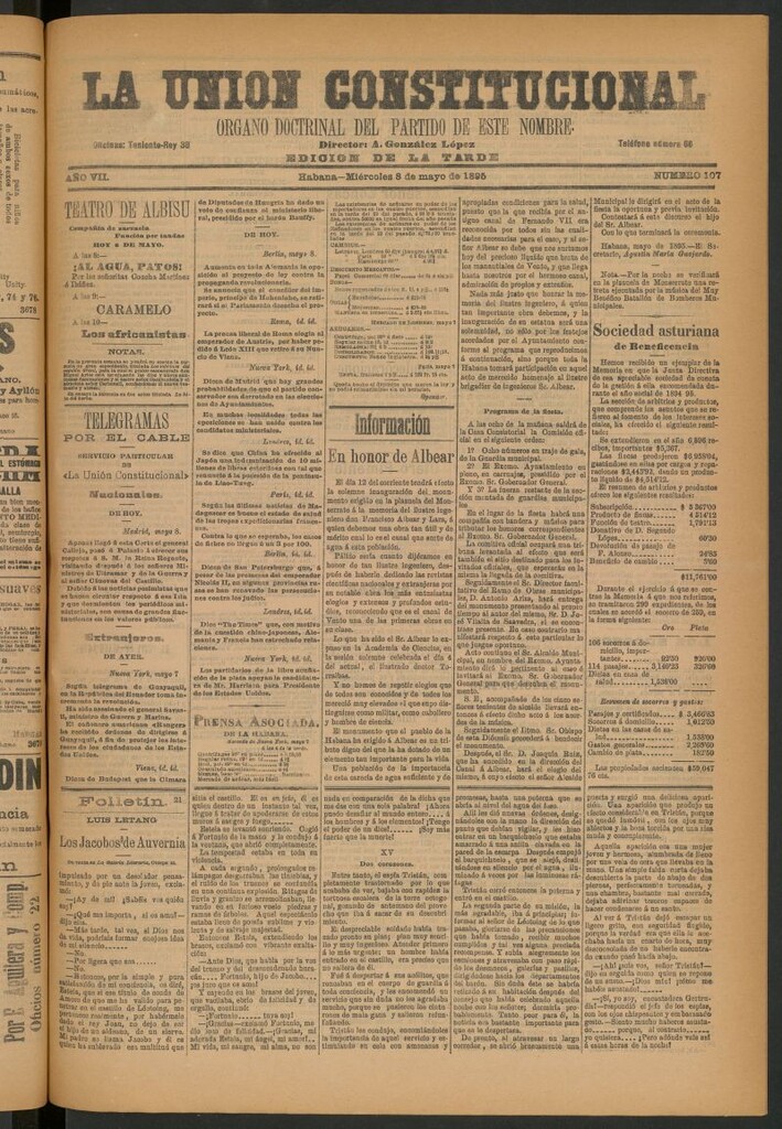 Miniatura de La Unión Constitucional: Órgano oficial del partido de este nombre del 8 de mayo de 1895