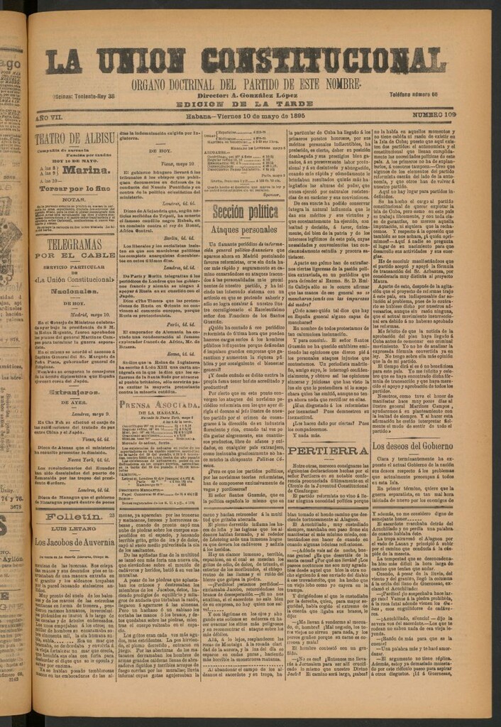 Miniatura de La Unión Constitucional: Órgano oficial del partido de este nombre del 10 de mayo de 1895