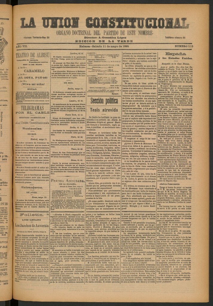 Miniatura de La Unión Constitucional: Órgano oficial del partido de este nombre del 11 de mayo de 1895