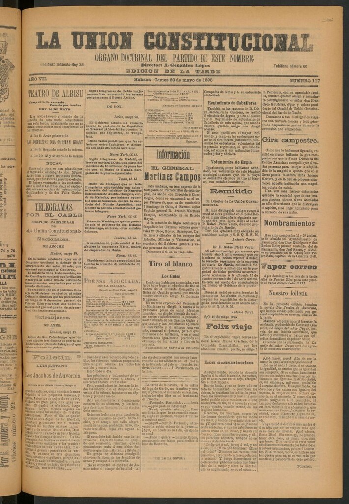 Miniatura de La Unión Constitucional: Órgano oficial del partido de este nombre del 20 de mayo de 1895