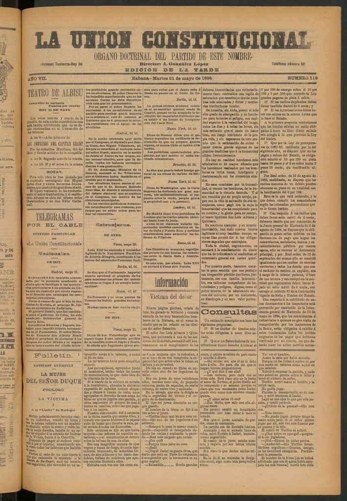 Miniatura de La Unión Constitucional: Órgano oficial del partido de este nombre del 21 de mayo de 1895