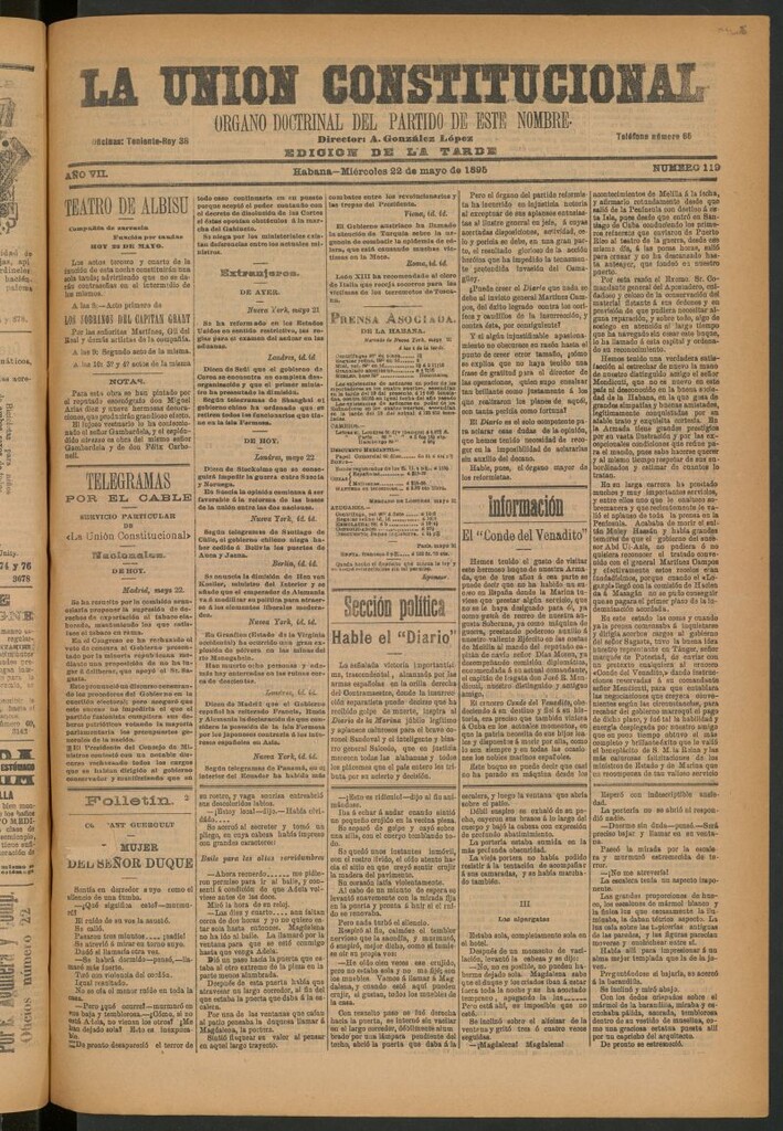 Miniatura de La Unión Constitucional: Órgano oficial del partido de este nombre del 22 de mayo de 1895