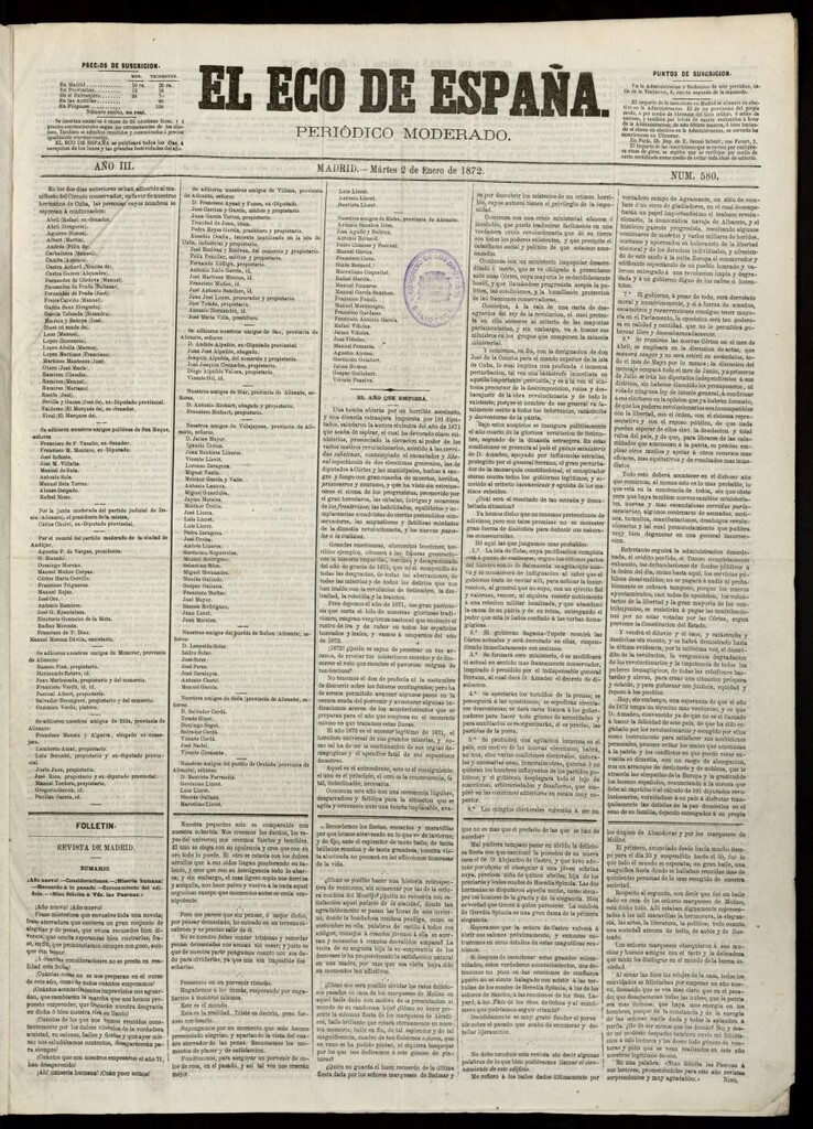 Miniatura de El Eco de España del 2 de enero de 1872