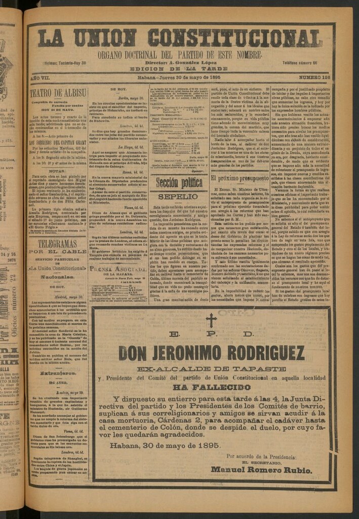 Miniatura de La Unión Constitucional: Órgano oficial del partido de este nombre del 30 de mayo de 1895
