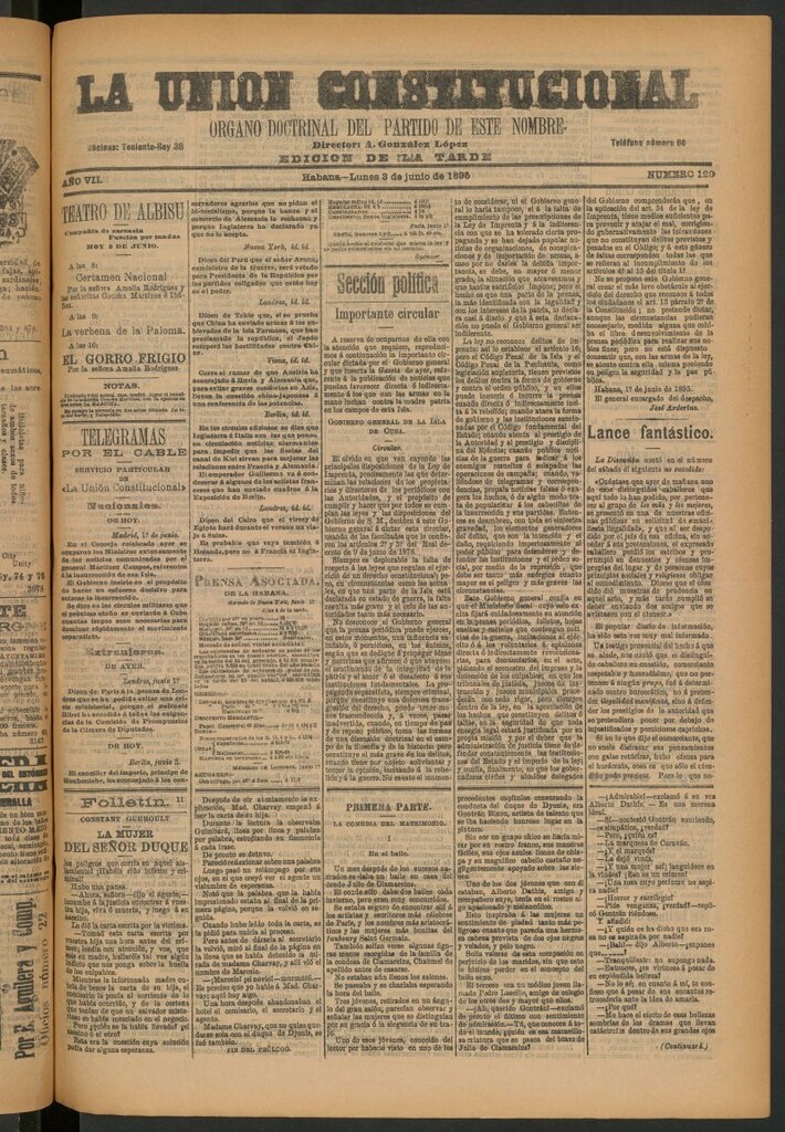 Miniatura de La Unión Constitucional: Órgano oficial del partido de este nombre del 3 de junio de 1895