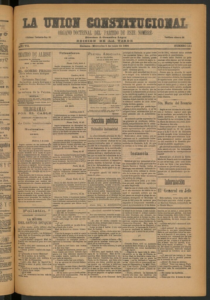 Miniatura de La Unión Constitucional: Órgano oficial del partido de este nombre del 5 de junio de 1895