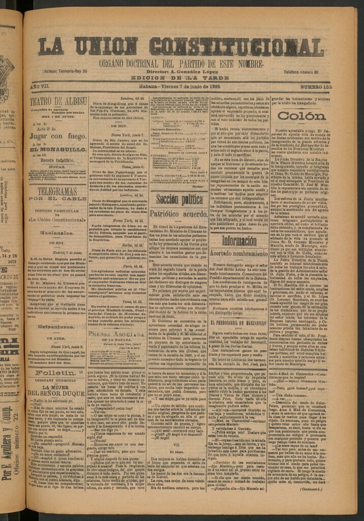 Miniatura de La Unión Constitucional: Órgano oficial del partido de este nombre del 7 de junio de 1895