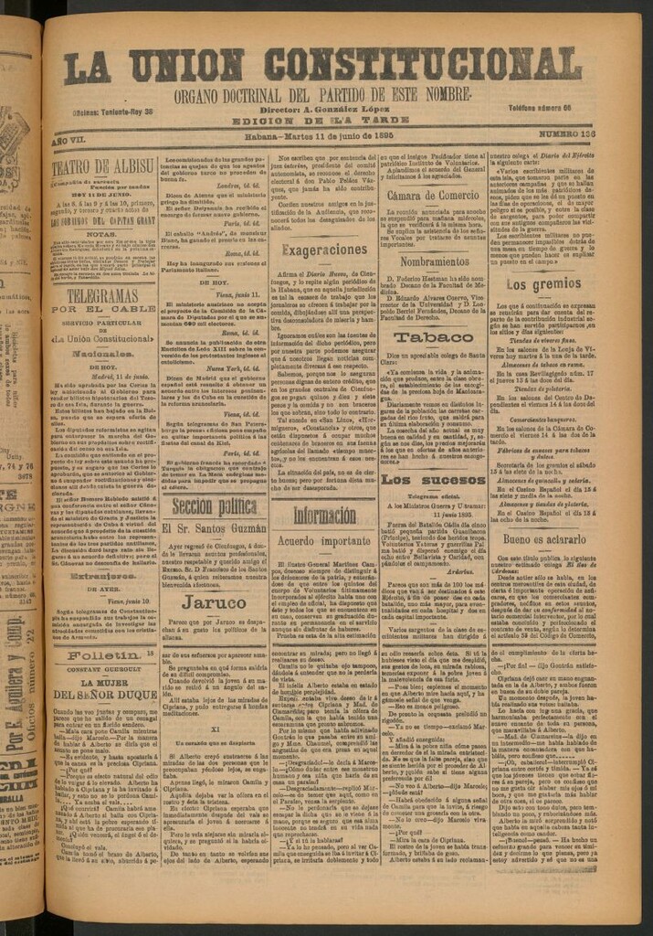 Miniatura de La Unión Constitucional: Órgano oficial del partido de este nombre del 11 de junio de 1895