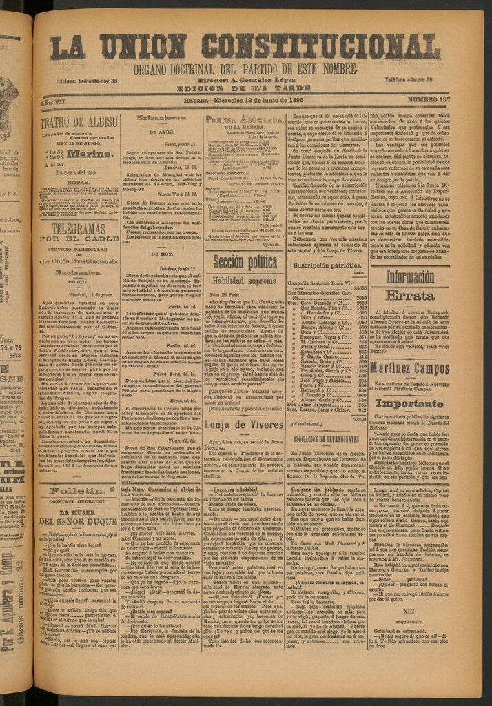 Miniatura de La Unión Constitucional: Órgano oficial del partido de este nombre del 12 de junio de 1895